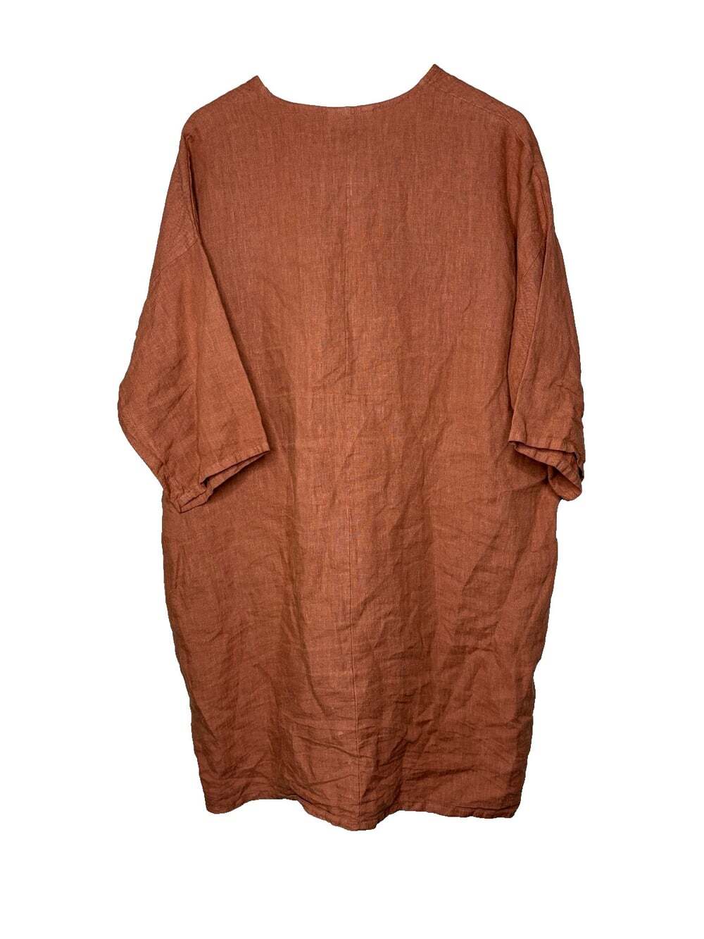 Bryn Walker Medium Earthy Clay Minimalist 100% Linen Midi Dress POCKETS - Picture 2 of 6